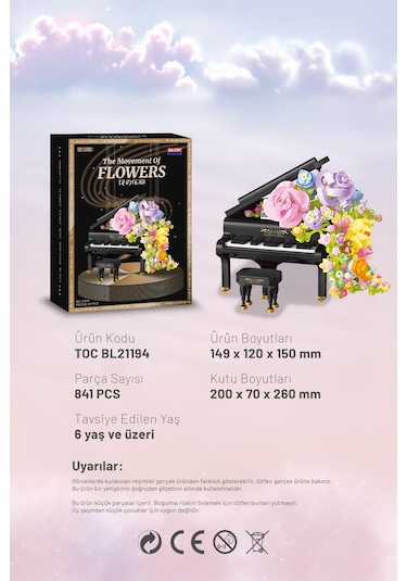 Balody Çiçeklerin Hareketi Kuyruklu Piyano Bl21194 Mini Blok Yapı Oyuncakları Seti