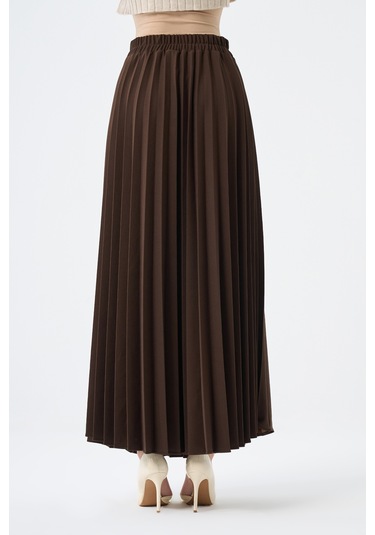 Basic Örme Pliseli Krep Kahve Etek 001
