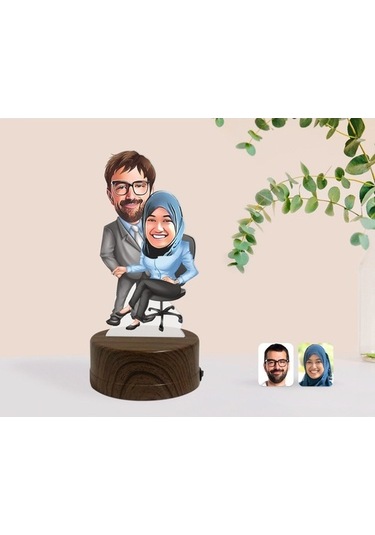 Kişiye Özel Sevgililer Karikatürlü Dekoratif 3D Biblo Led Işıklı (481495617)