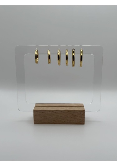 Arnes Jewelry Çelik Gold 3'lü Halka Küpe Ar04 Gold