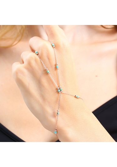 Orman Yeşili Boncuk Detay Rose Renk Gümüş Şahmeran Rose Gold