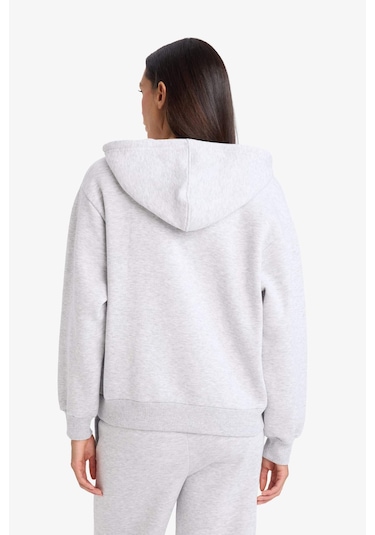 Defacto - Relax Fit Kapüşonlu Basıc Kalın Fermuarlı Sweatshirt C1809AX26SP Gri