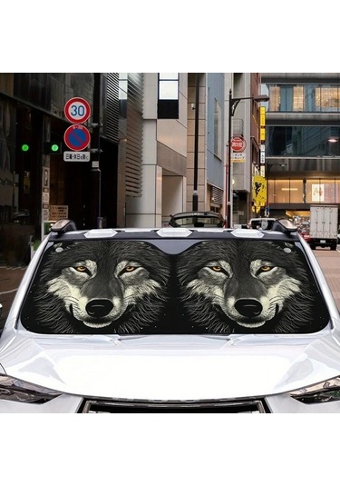 Pazly 1 Adet Wolf Face Araba Ruzgarlık Guneslik 130x56cm 51x22inc Dayanikli Polyester Modern Tasarim Tüm Arabalar Suv Kamyon Van İçin