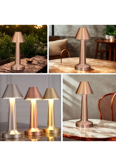 Buffer Çatı Model Bronz Renk Şarjlı Dokunmatik 3 Renkli Led Masa Lambası Bronz