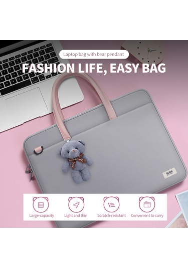 Yifomall 14 İnç Nylon Dikişli Bilgisayar Çantası - Hafif, Dayanıklı, Şok Emici, Geniş Kapasiteli, Pudra Rengi Pembe