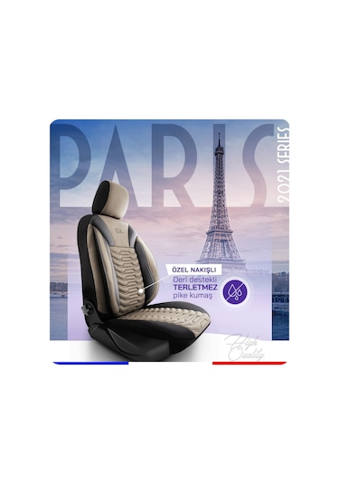 Panda Paris Serisi Pike Kumaş Oto Koltuk Kılıfı Tam Set Bej - Siyah