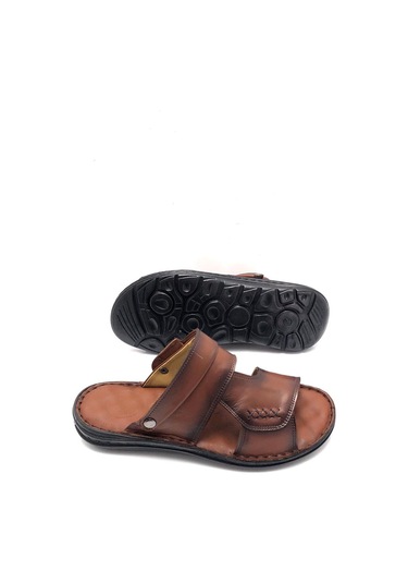 Derilax Hakiki Deri Hafif Tam Ortopedik Masajlı Taba Erkek Terlik Taba