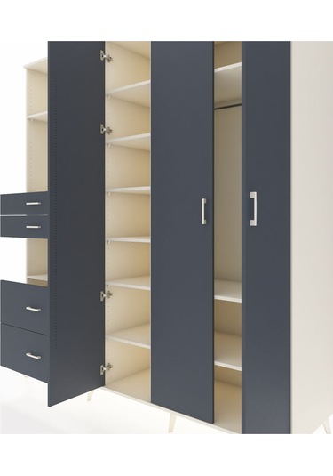 Kronos Dolap 12 Raflı 4 Çekmeceli Tek Askılı 220x59x243 Aytaşı-antrasit/antrasit Antrasıt/antrasıt