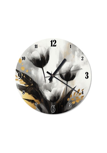 Beyaz Çiçekler Akarlı Duvar Saati Çok Renkli