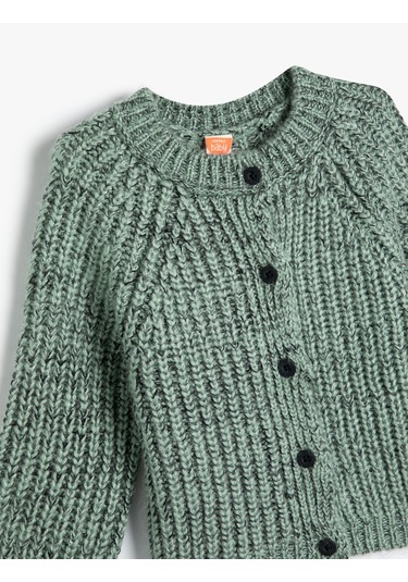 Koton Örgü Hırka Düğme Kapamalı Uzun Kollu Yuvarlak Yaka Yeşil 5wmb90007tt Yeşil