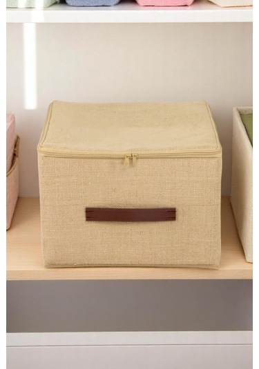 İronika Jüt Kumaş Dolap İçi Organizer Oyuncak Kutusu Eşya Çamaşır Saklama Sepeti Düzenleyici Kutu 5li Set Kahverengi