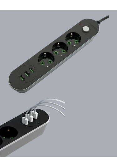 Akım Korumalı Anahtarlı Usb Girişli Üçlü Priz