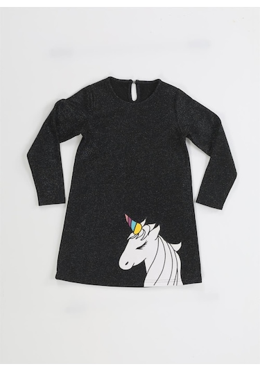 Princess Unicorn Laci Simli Kız Elbise-lacivert Lacivert