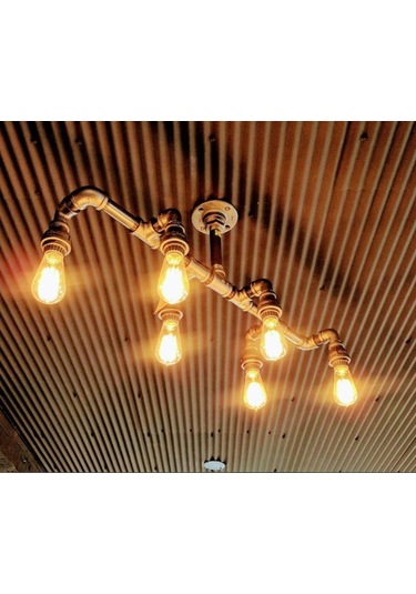 Demir Boru Sarı Ampulden, Endüstriyel Malzeme Rustik Avize Siyah