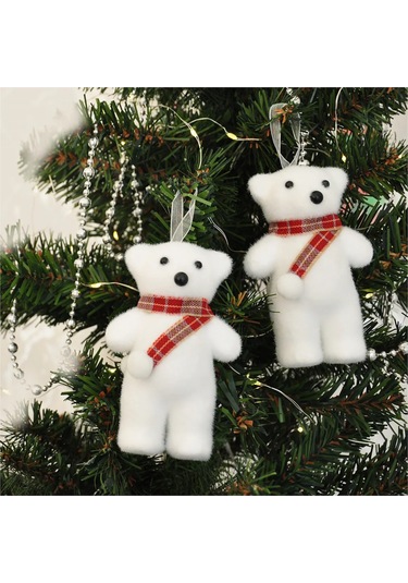Yılbaşı Ağaç Süsü 2li Beyaz Ayıcık Gümüş-kırmızı Atkılı Diğer