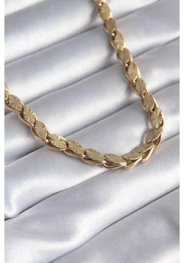 Ezoconcept 316l Çelik Gold Renk Lazer Kesim Arpa Zincir Model Kadın Kolye Çok Renkli