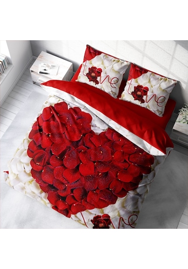 Monohome Heart Rose 3D Pamuk Saten Çift Kişilik Nevresim Takımı Çok Renkli