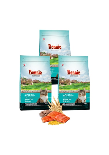 Bonnie Somonlu Yetişkin Kedi Maması 3 x 1500 G