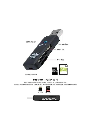Novahub Çok Fonksiyonlu 2'li 1 Arada Hızlı Usb 3.0/2.0 Tf+sd Kart Okuyucu Beyaz Cn Origin Ce Sertifikalı