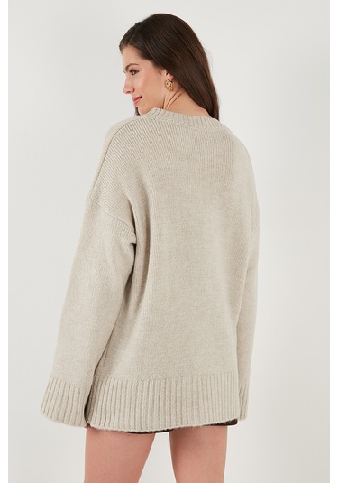 Lela Regular Fit Bisiklet Yaka Basic Triko Bayan Kazak 4616213 Taş