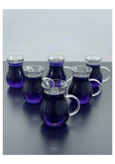 6'lı Borosilikat Cam Kulplu Çay Bardağı 220ml Bardak