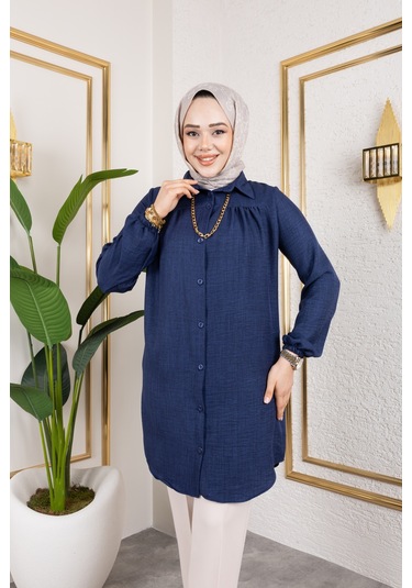 Önü Büzgülü Bilek Lastikli Tunik - Lacivert / Ü104 Lacivert