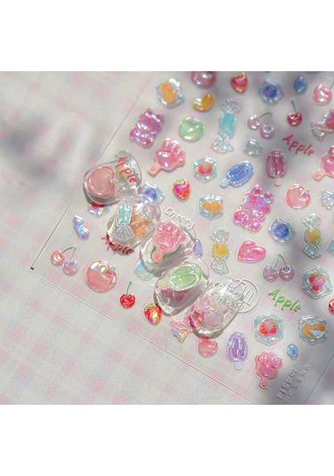 Güzel Kırmızı Meyve Çilek Kiraz Ilmek Aşk Kalp Yıldız İpek Kurdele 5d Nail Art Çıkartmalar Şık Kendinden Yapışkanlı Manikür Çıkartması Orta Kahverengi