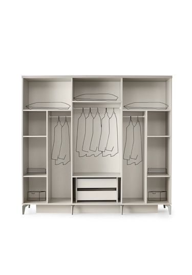 Milano Yatak Odası-mdf-kum Beji-6 Kapaklı Ve Aynalı-bazasız Traversli