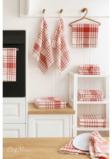 10 Lu Lüks Mutfak Kurulama Bezi Seti 45x65 Cm Table Linen Kırmızı
