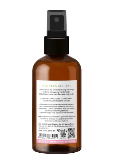 Akita Doğal Aloe Vera Cam Şişe Gül Suyu 100 ML