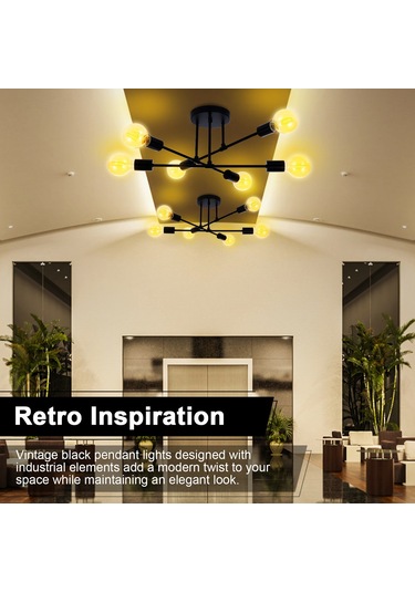 Neoglint Tavan Lambası 6 Işıklı Modern Metal Avize Siyah Siyah