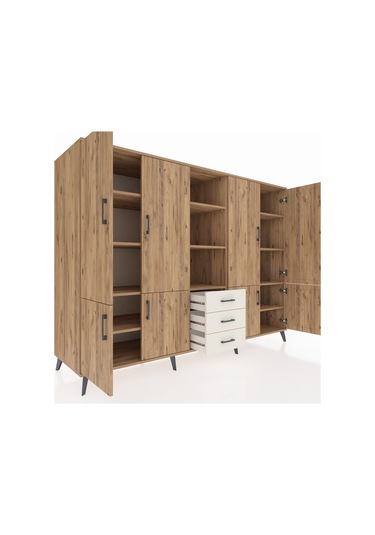 Kronos Dolap 11 Raflı 3 Çekmeceli 8 Kapaklı 220x59x163 Çam-çam/ay Çam-çam/aytaşı