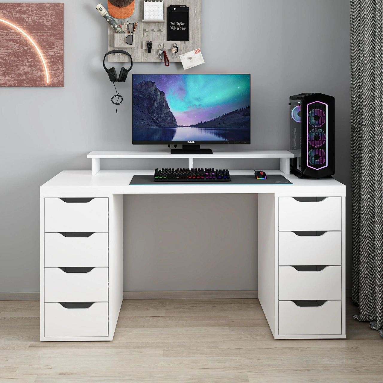 Alen 150 Cm 8 Çekmeceli Çalışma & Oyuncu Masası - Beyaz Beyaz