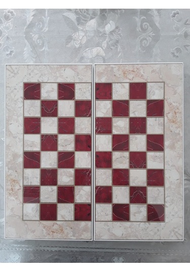 Yenigün Kırmızı Mermer Desen Büyük Tavla Takımı