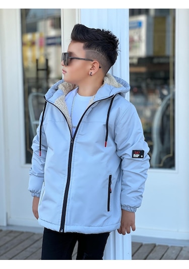 Erkek Çocuk Kapüşonlu İçi Kürklü Mont Km3050 Gri
