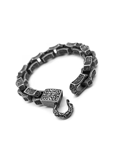 Motifli Kalın Gemi Zinciri Model Çelik Erkek Bileklik Cblmotzıncr-syh Metalik
