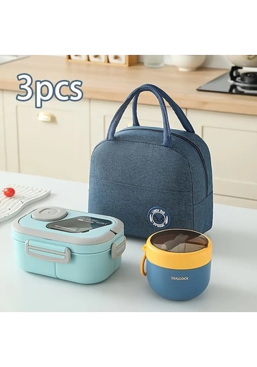 Yingfu 3'lü Set Taşınabilir Termal Çanta Ve Yulaf Kupası Mavi Set Mavi