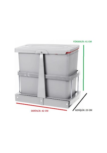 Çöp Kovası 12+12lt Gri Teleskopik Raylı Gri