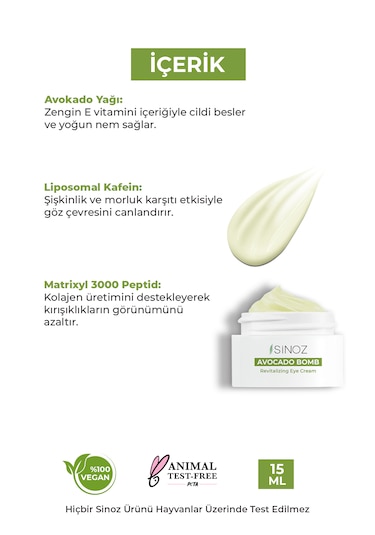 Sinoz Avokado Bomb Nemlendirici Canlandırıcı Göz Kremi 15 ML