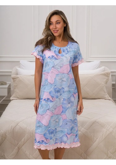 Velıkaa Pamuklu Kısa Kollu Gecelik 325837417 Pembe