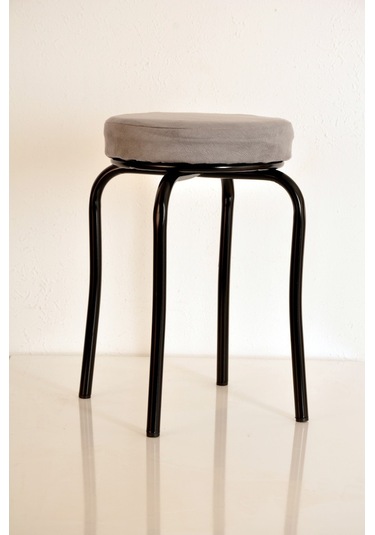 1 Adet Gri Tay Tüyü Siyah Profil Ahtapot Metal Tabure