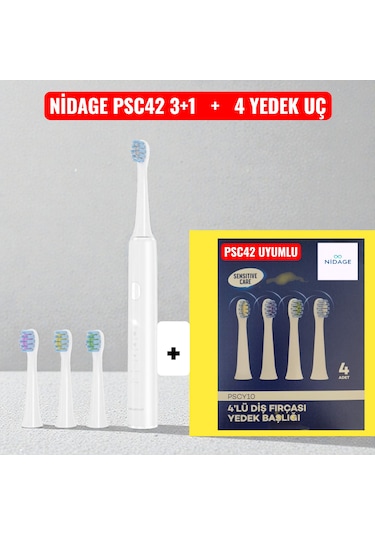 Nidage Psc42 Şarjlı Diş Fırçası + Psc42 Uyumlu Yedek Başlık 4'lü