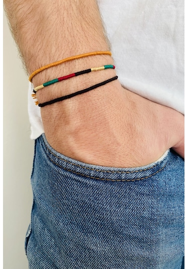 Fynbos Unisex Rasta İp Şans 3 Lü Bileklik Set Çok Renkli