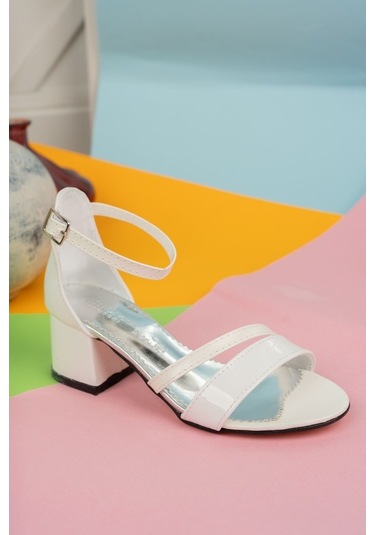 Gimer - Topuklu Çift Bant Beyaz Kız Çocuk Sandalet - Eyl1702G Beyaz