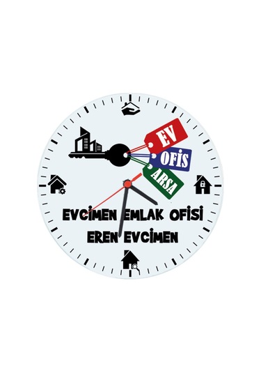 Emlakçıya Hediye Isimli Cam Duvar Saati Çok Renkli