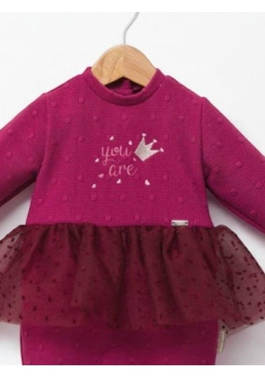 Kız Bebek Tütü Etekli Tasarım Tulum-15218 Bordo