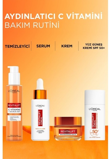 L'Oréal Paris Revitalift Clinical Günlük Yüz Güneş Kremi SPF50+ 50 ML + Aydınlatıcı C Vitamini İçerikli Yüz Kremi 50 ML