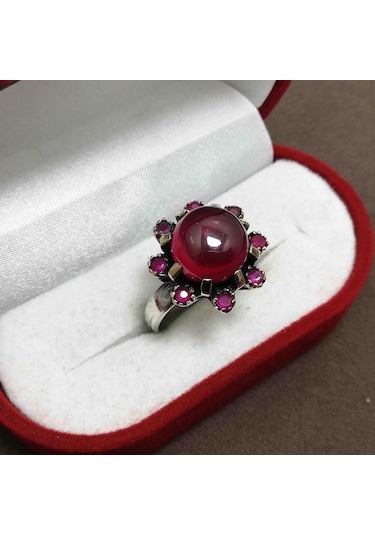 Lal Ve Yakut Taşlı 925 Ayar Otantik Gümüş Bayan Yüzük - 506088525