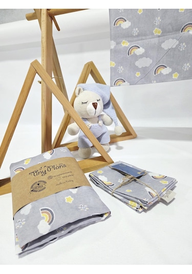 Tiny Plans Lastikli Tek Kişilik Çarşaf - Yastık Kılıfı Takımı Açık Gri