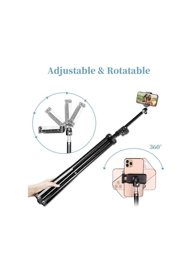 Bluetooth Kumandalı Tripod 2.1 Mt 360 Döner Başlıklı Telefon Tutucu Ring Light Stüdyo Lamba Ayağı